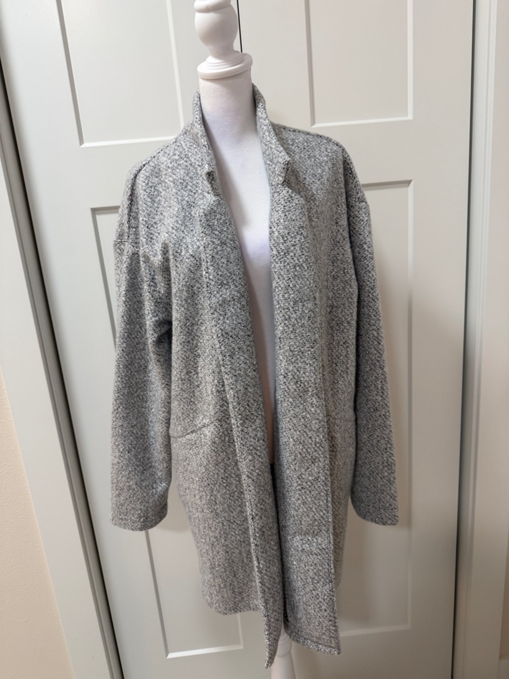 Cozy Open-Front Grey Bouclé Cardigan Coatigan